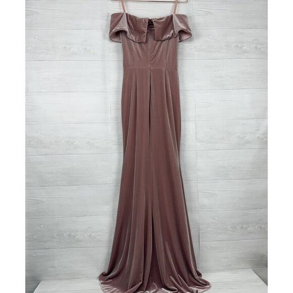 Anthropologie BHLDN Fawn Velvet Maxi Dress Size 4 Rose Pink Off Shoulder Wedding - Picture 7 of 16